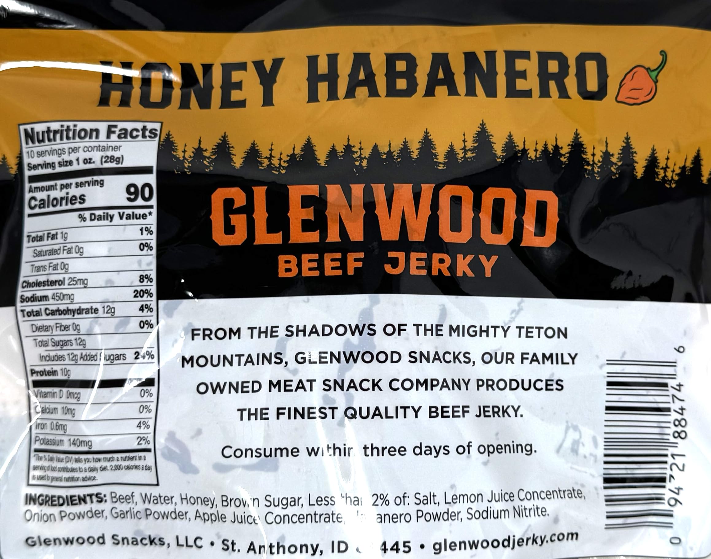 Glenwood primer plano de la textura de la jerky con vetas y brillo, sabor intenso