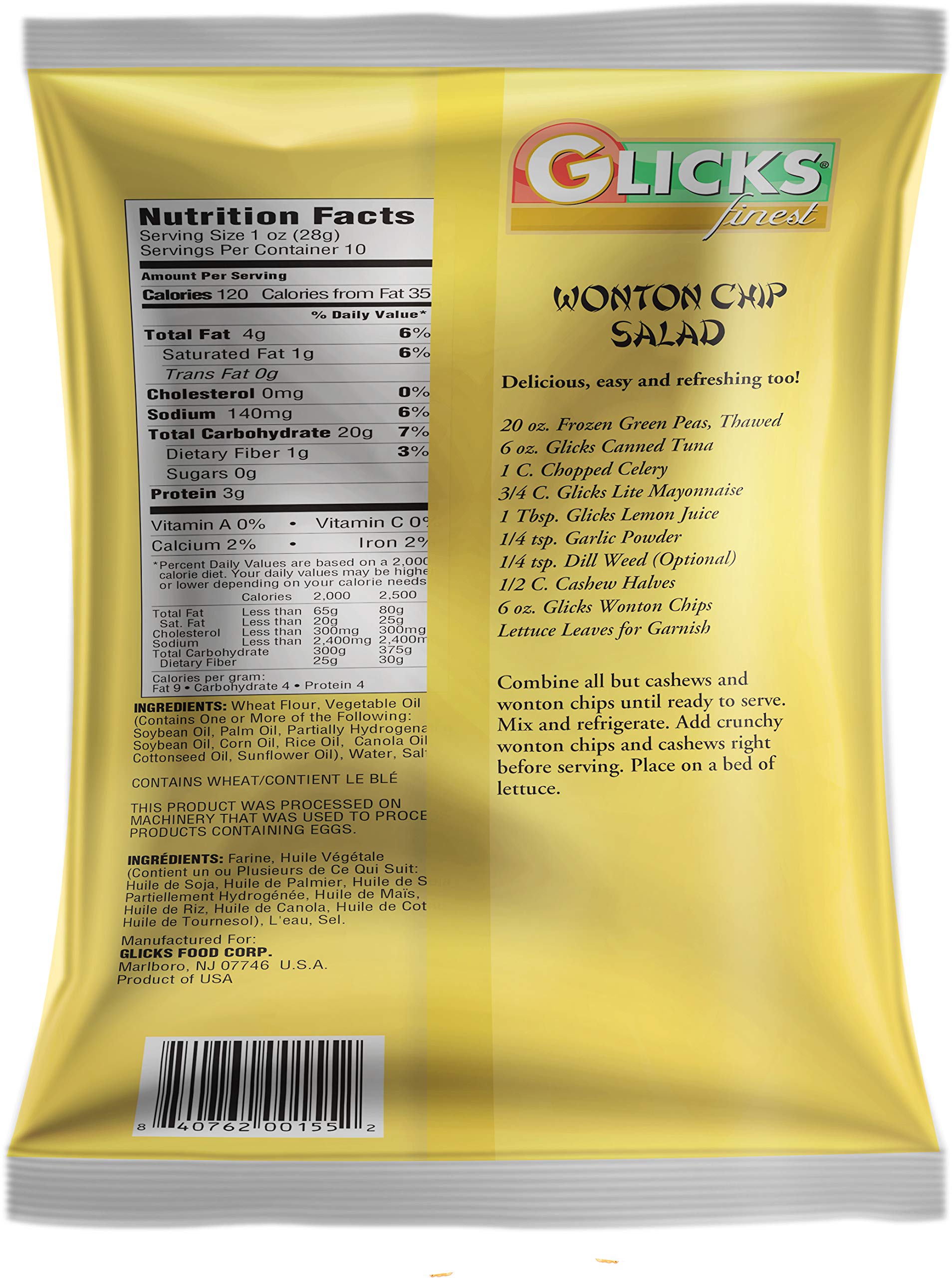 Glicks primer plano de textura crujiente de Wonton Chips resaltando frescura y crocancia