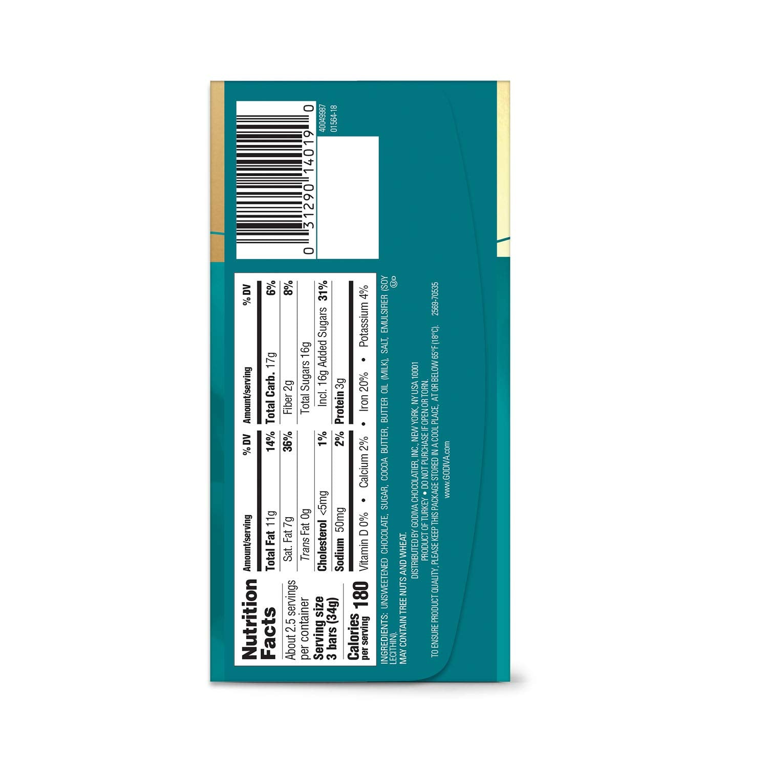 Godiva primer plano de barras envueltas mostrando textura y sellado protector