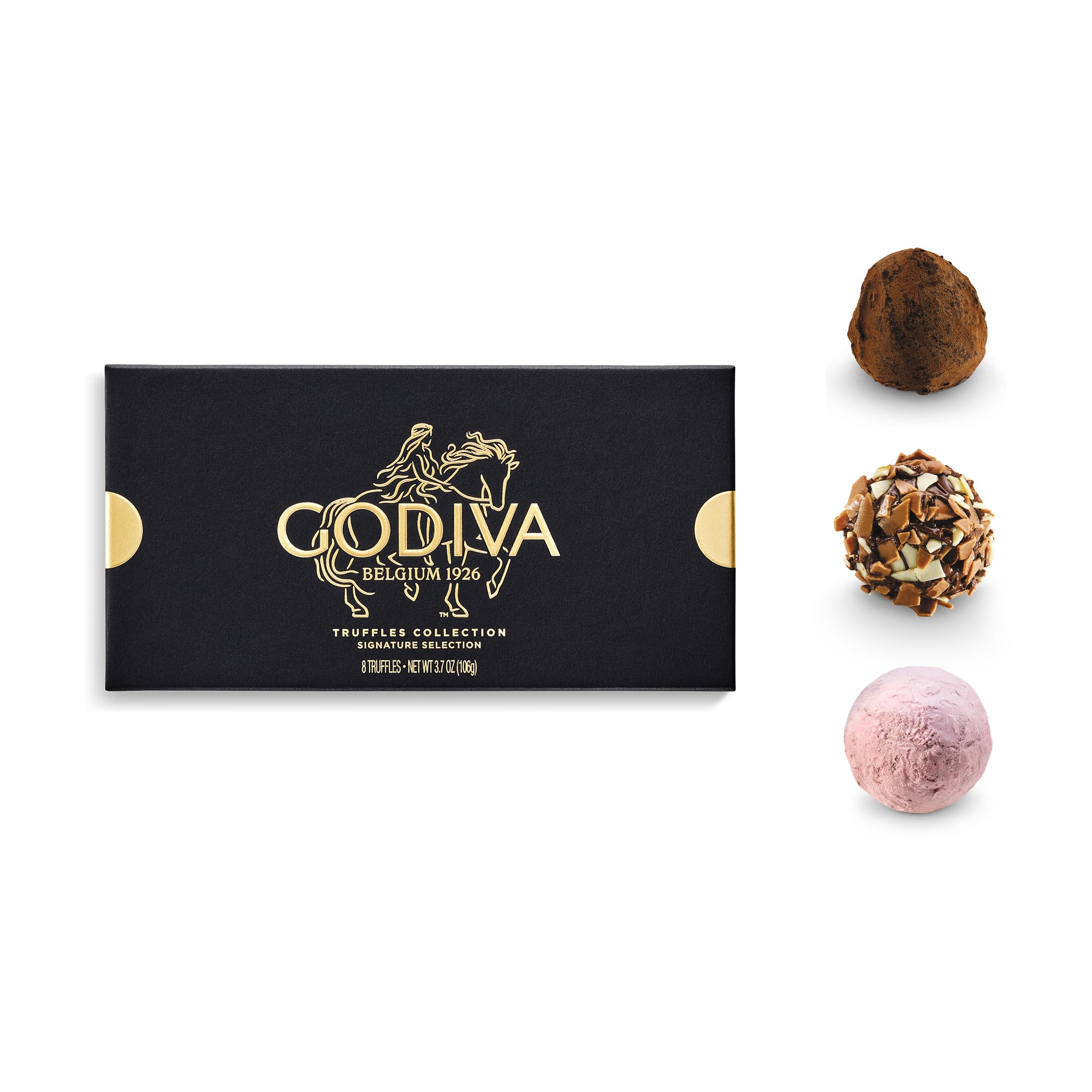Godiva primer plano de trufa partida mostrando centro cremoso y textura sedosa