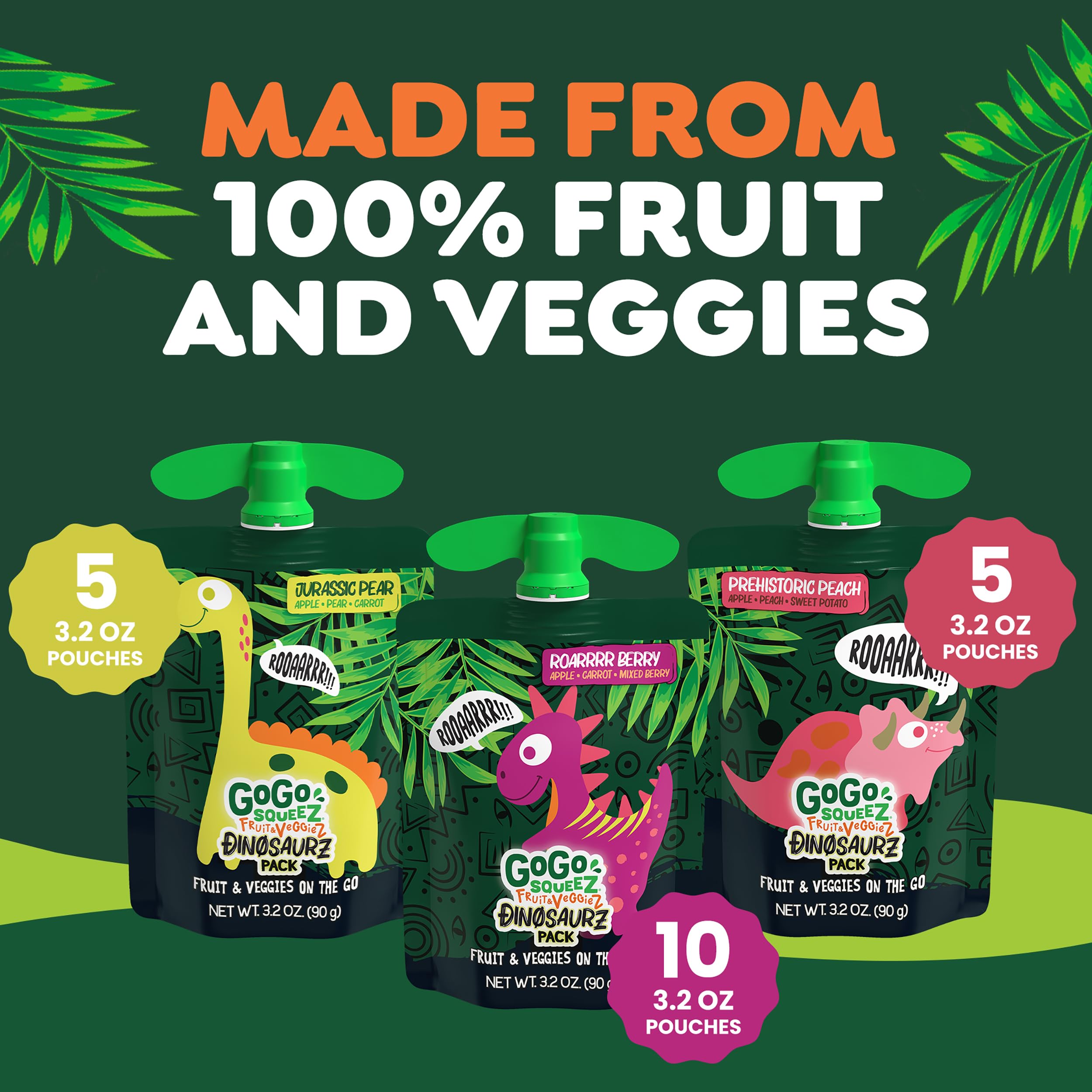 GoGo squeeZ disposición de las 20 bolsitas mostrando variedad de sabores