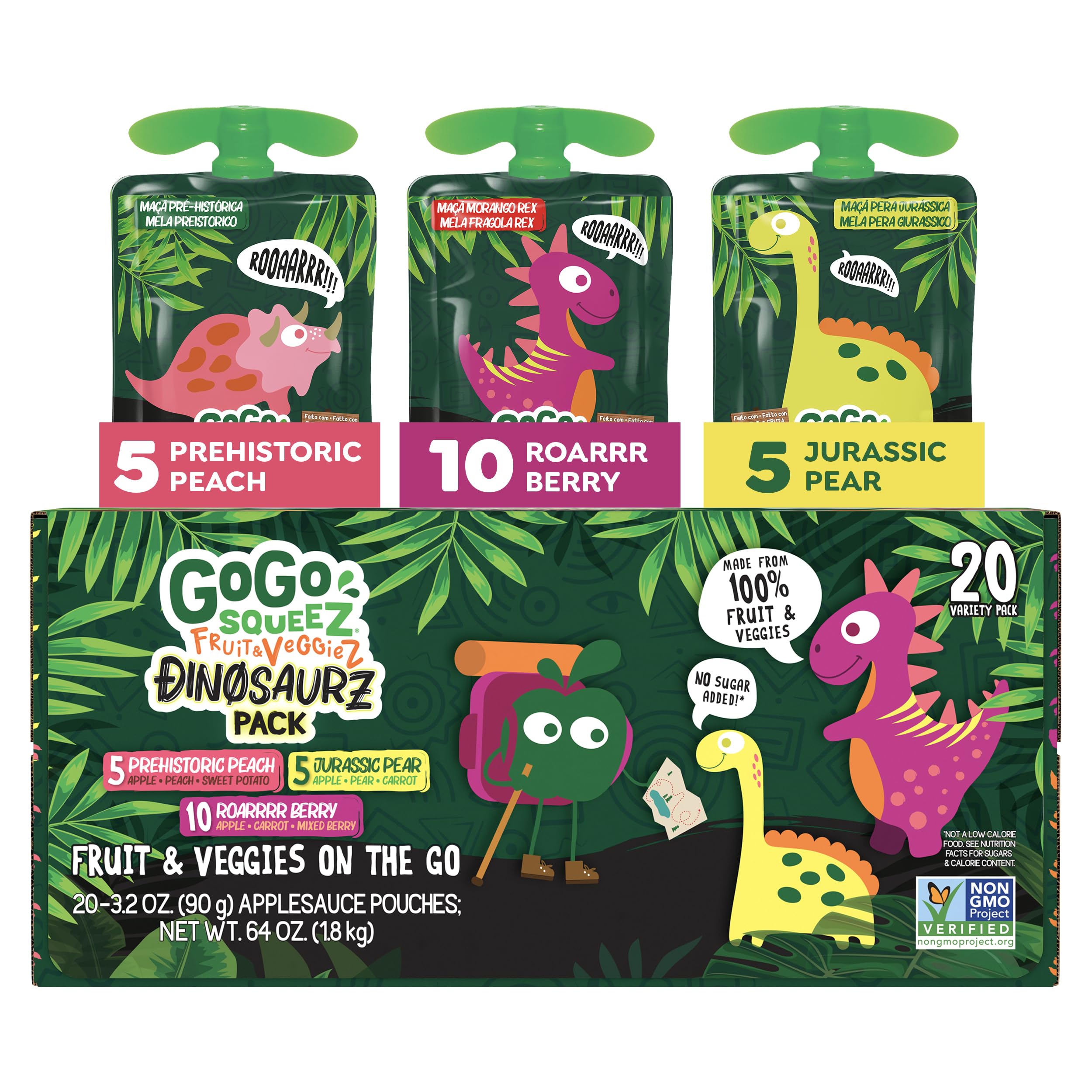 GoGo squeeZ caja frontal con diseño Jurassic y 20 bolsitas para meriendas