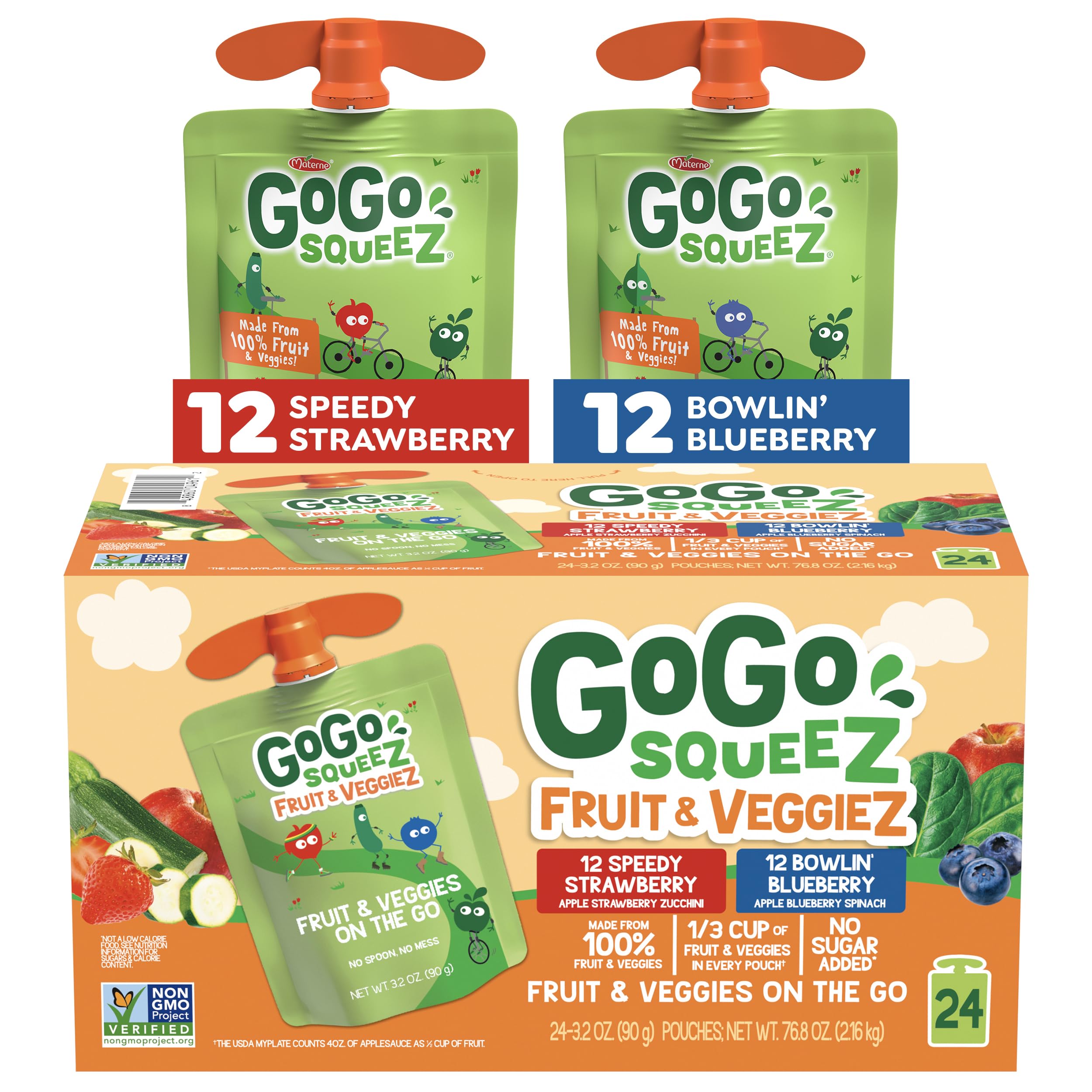 GoGo squeeZ pack frontal mostrando 24 bolsitas prácticas