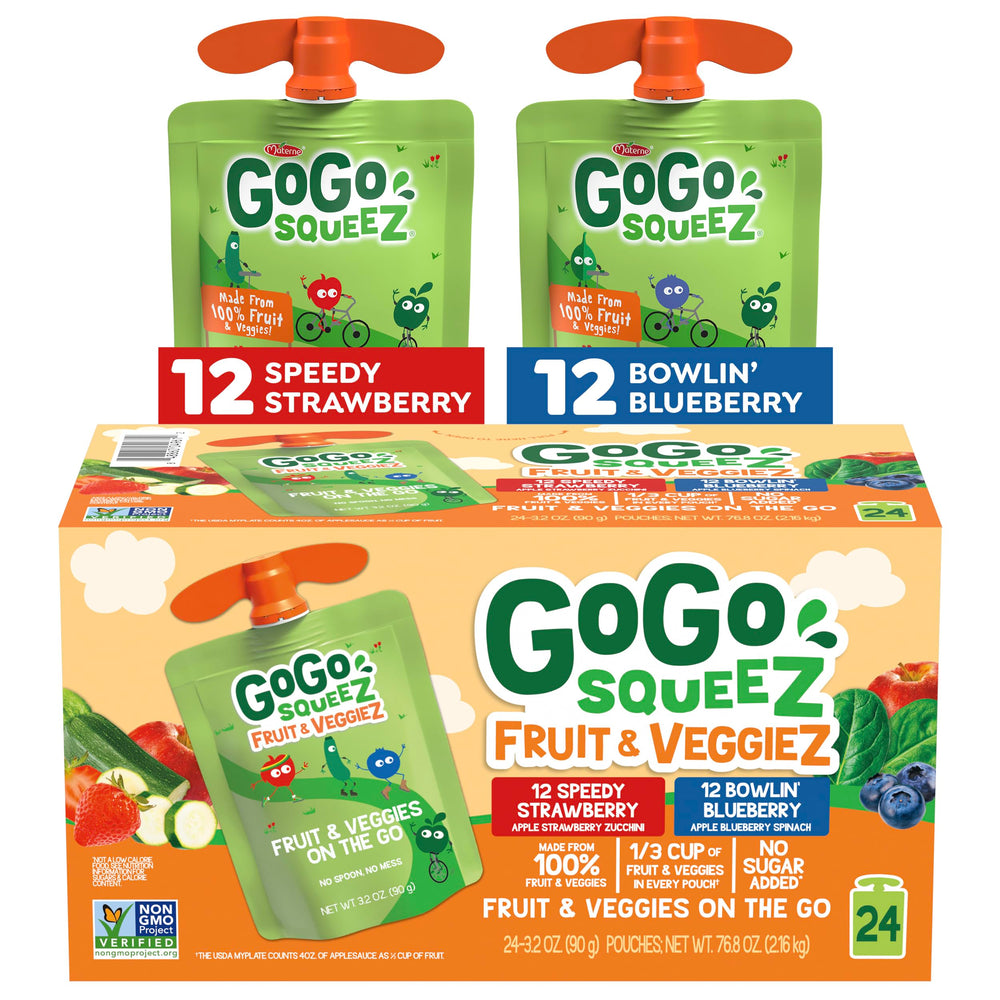 GoGo squeeZ pack frontal mostrando 24 bolsitas prácticas
