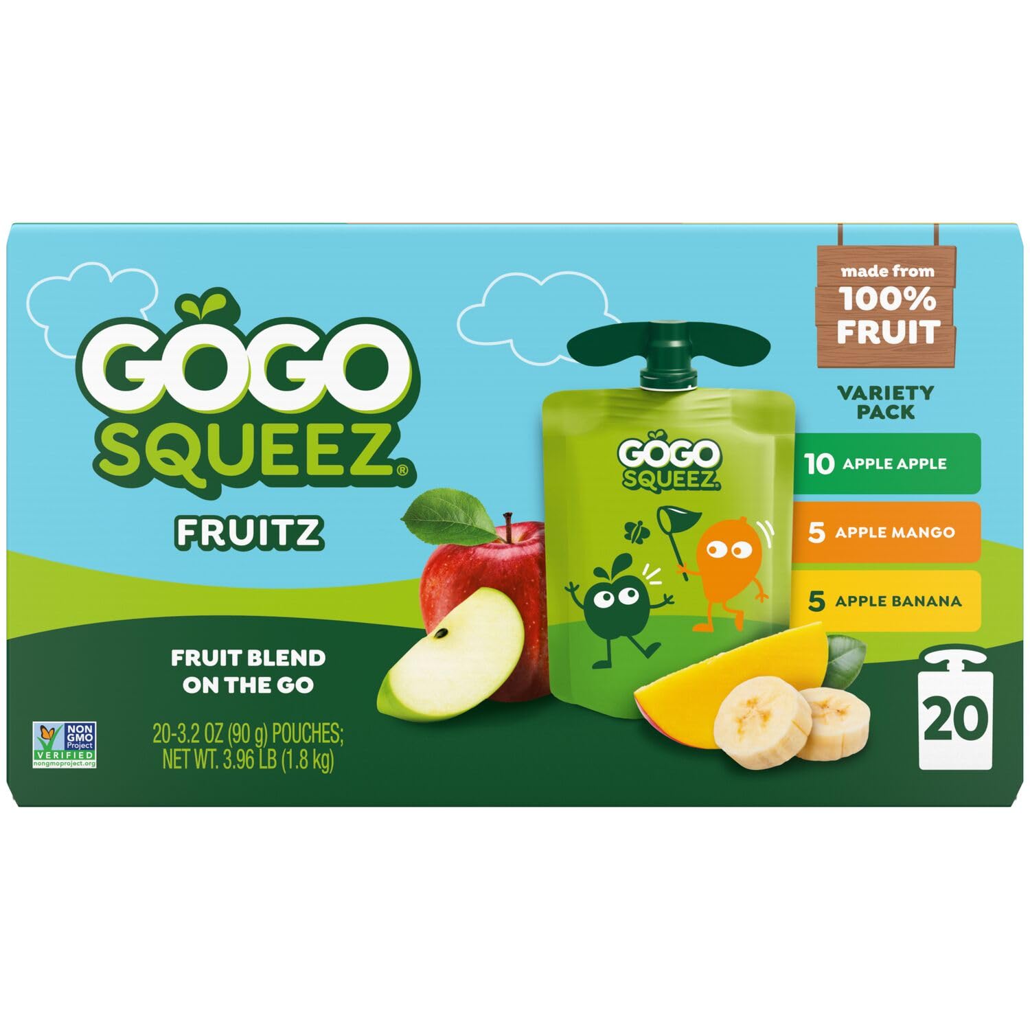 GoGo squeeZ pouch en mano para comparar tamaño y fácil agarre