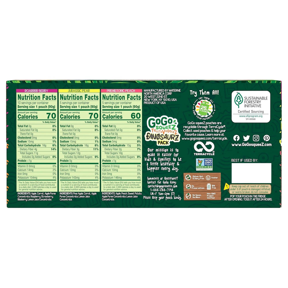GoGo squeeZ detalle textura Roarrrr Berry mostrando mezcla de frutas y beneficios