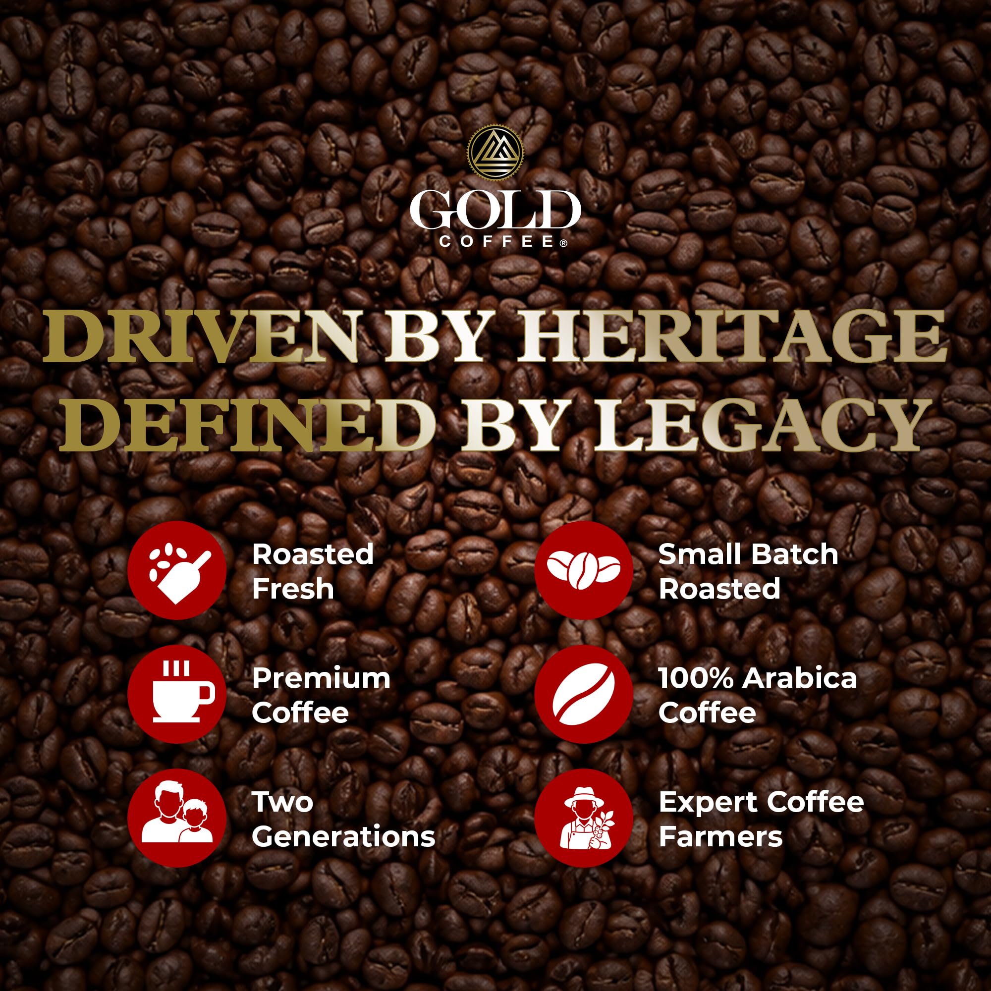 Gold Coffee Company etiqueta y logo que resaltan origen y tueste