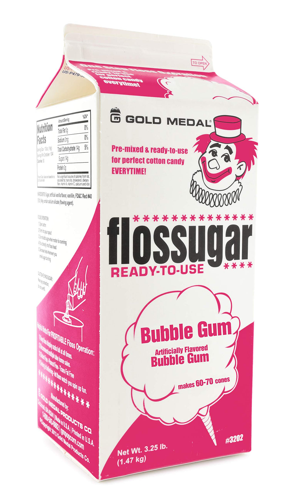 Gold Medal empaque frontal 3.25 lb con etiqueta Bubble Gum y fácil almacenamiento