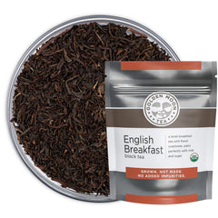 Golden Moon Tea empaque frontal mostrando la bolsa y beneficios