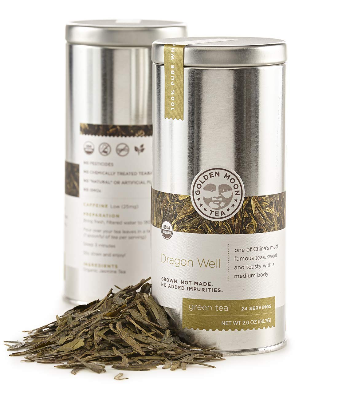 Golden Moon Tea lata frontal mostrando diseño y protección, preserva frescura