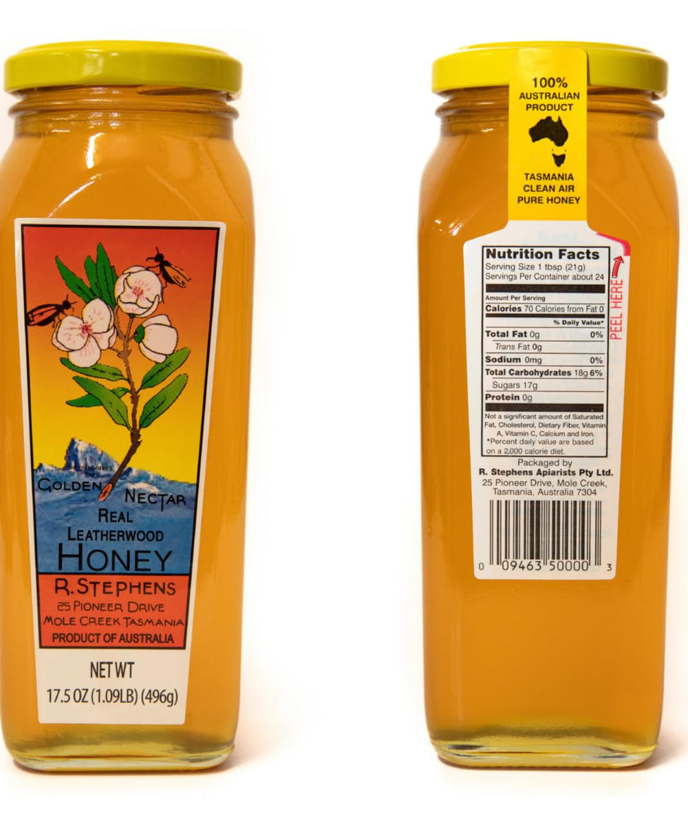 Golden Nectar Honey comparación de escala con 500 g para visualización del tamaño