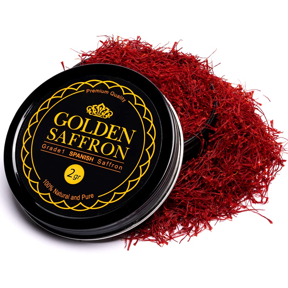 Golden Saffron empaque frontal muestra azafrán puro y fresco