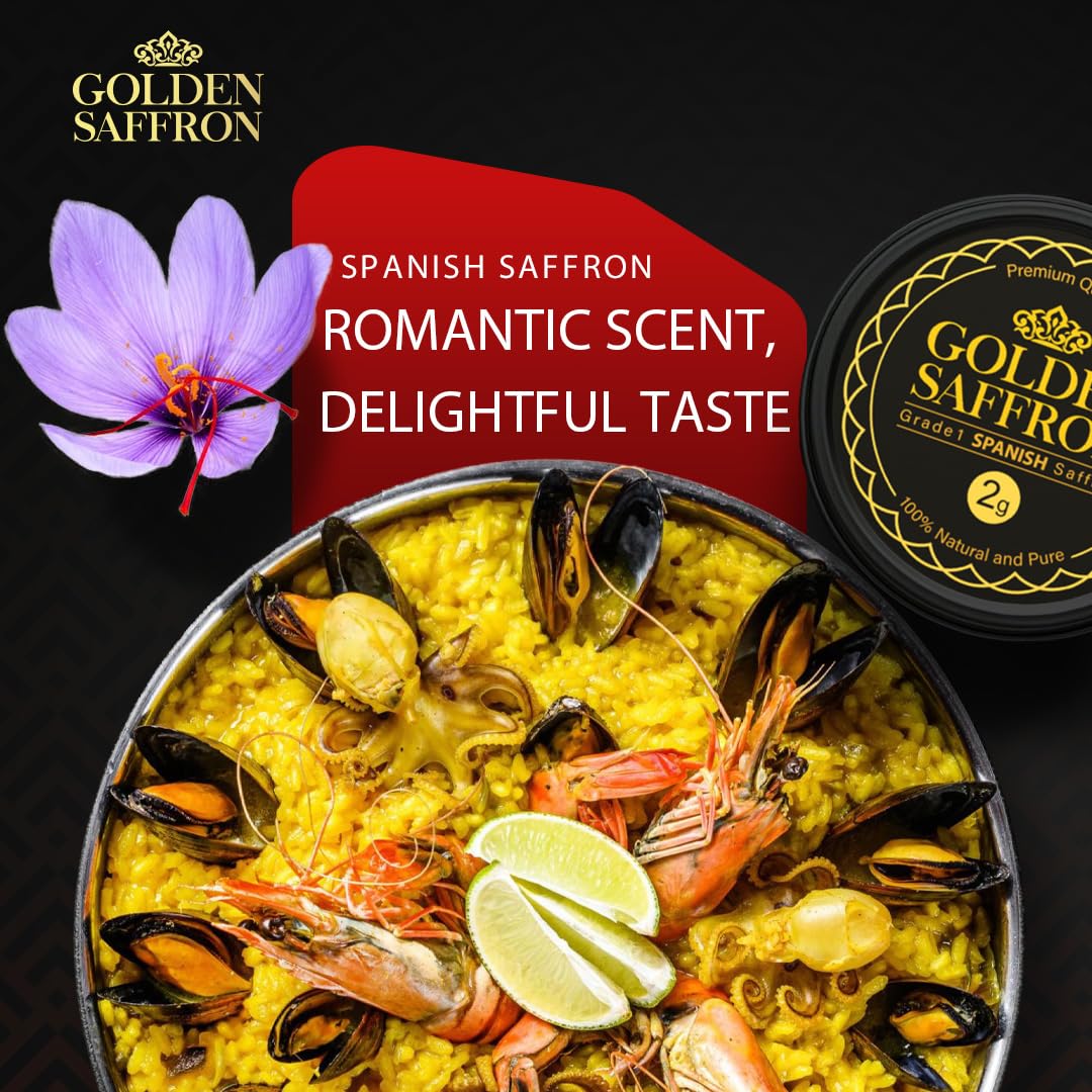 Golden Saffron hebras en cuchara listas para infusionar sabor