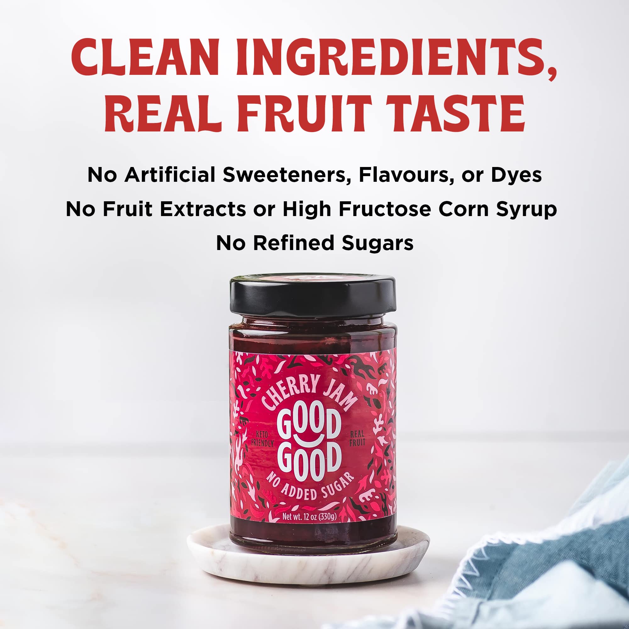 Good Good frasco junto a cucharas para comparar tamaño y porciones