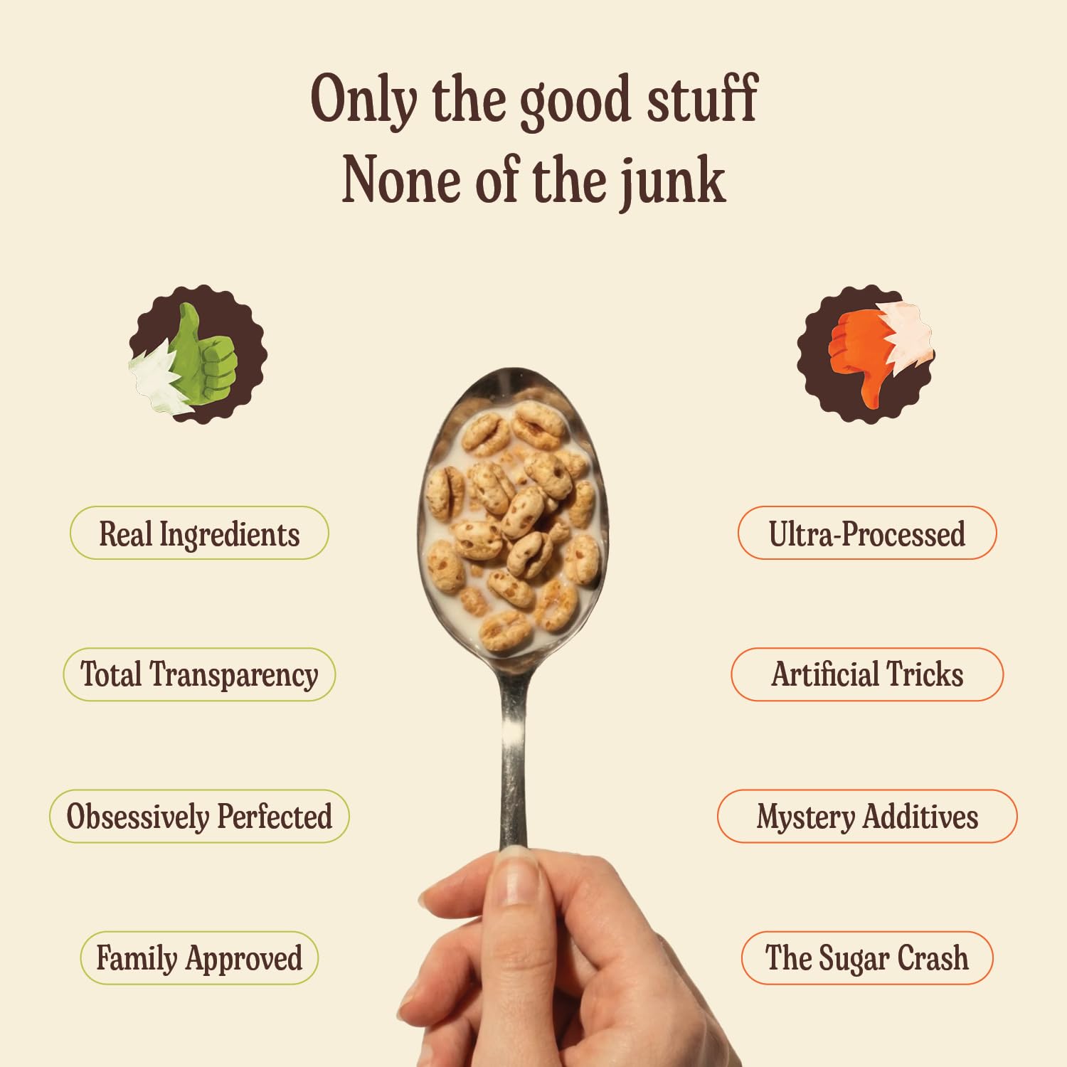 Good Grains granos enteros y ancestrales sobre mesa, evidencia ingredientes simples