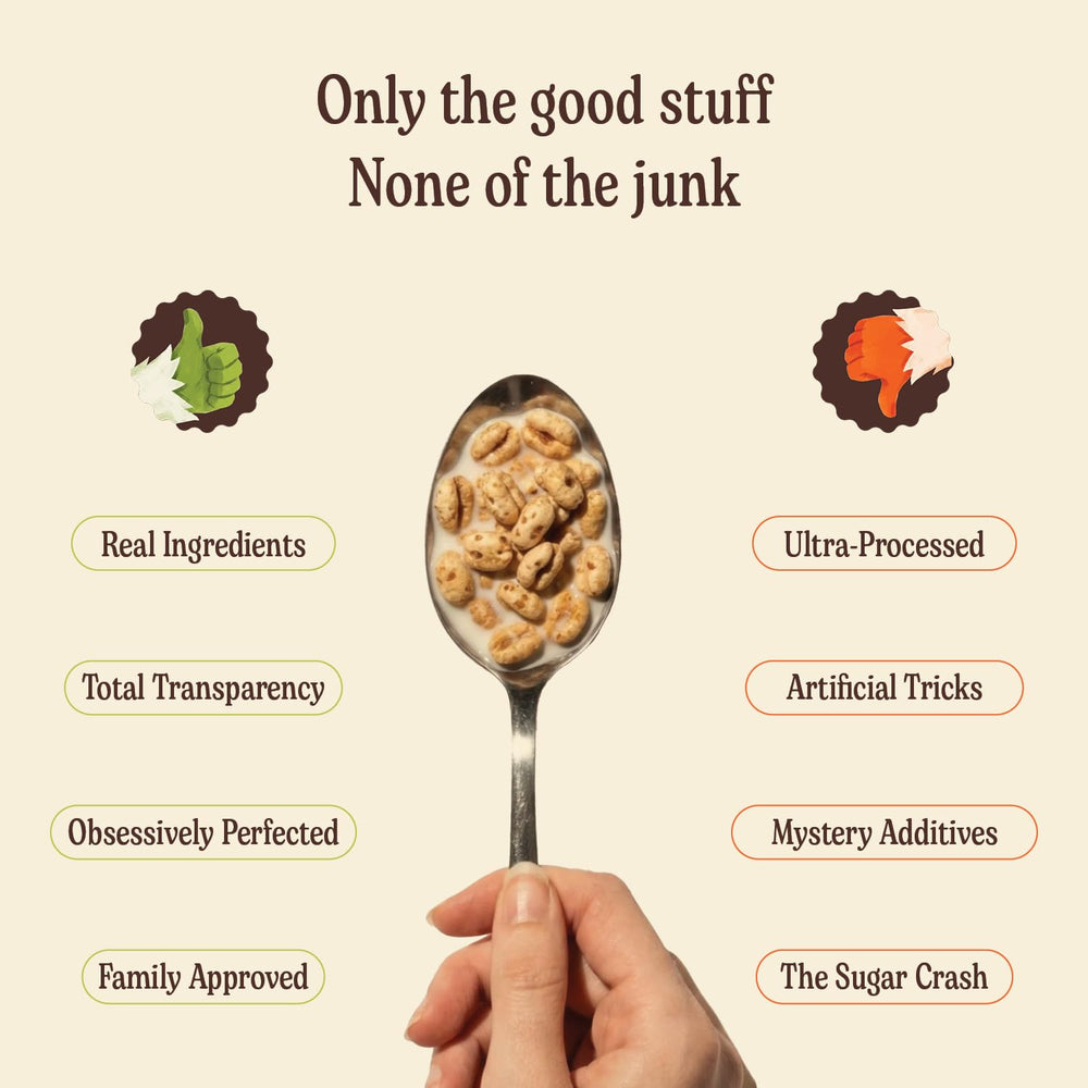 Good Grains granos enteros y ancestrales sobre mesa, evidencia ingredientes simples