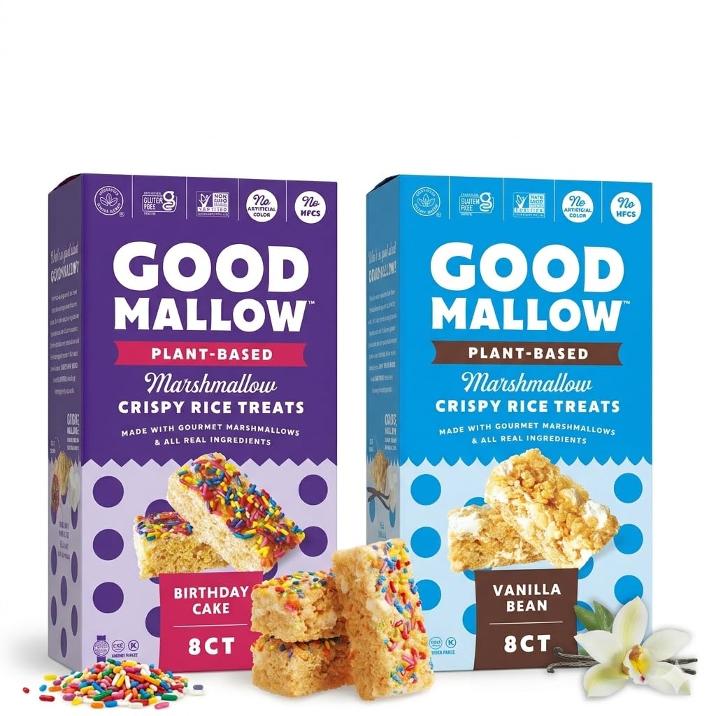GoodMallow presentación delantera mostrando caja de 8 y beneficios veganos
