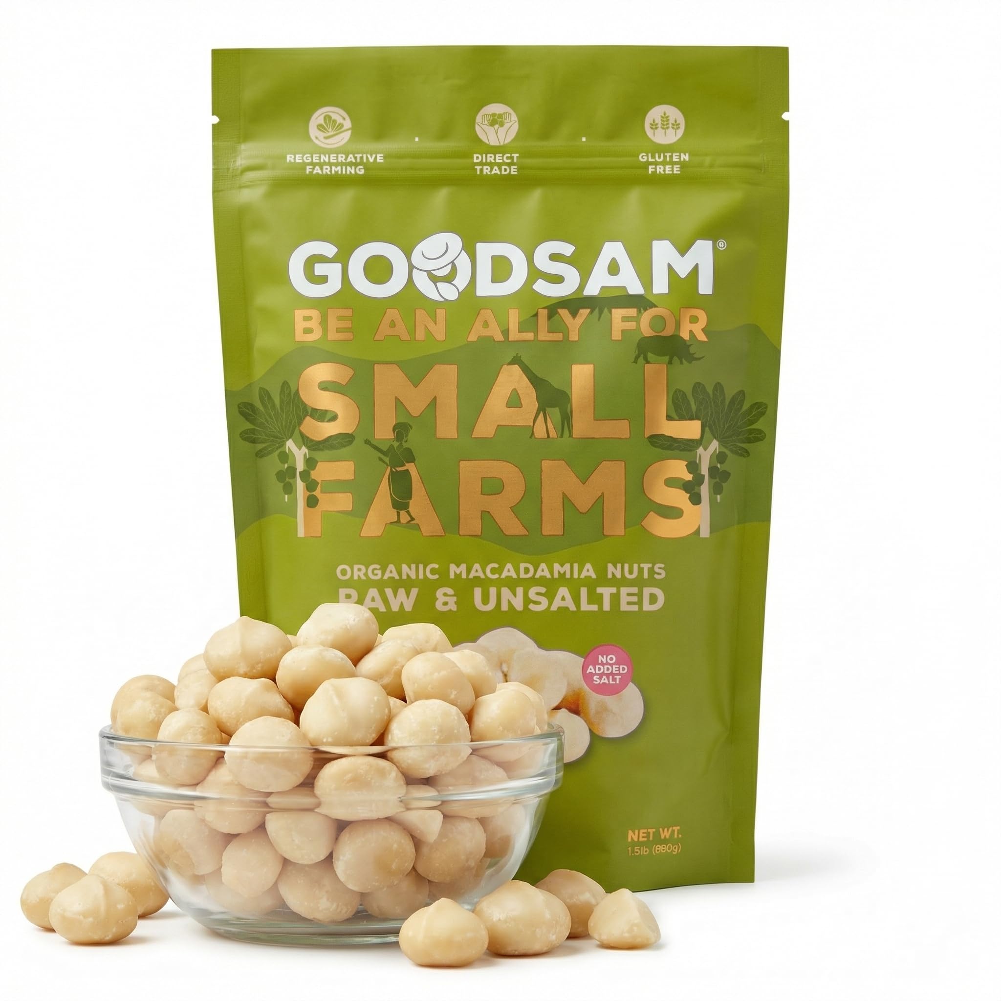 GoodSAM bolsa frente mostrando tamaño y cierre resellable, conserva frescura