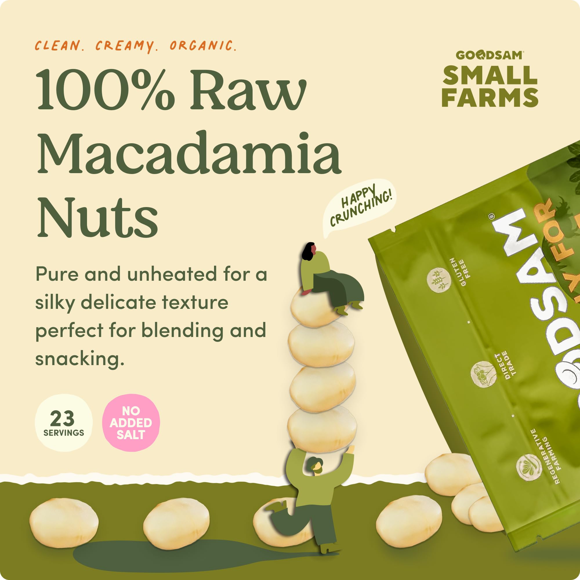 GoodSAM macadamias en mano como snack, conveniencia y energía inmediata
