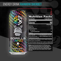 Gorilla Mind primer plano de la lata Rainbow Sherbet resaltando ingredientes