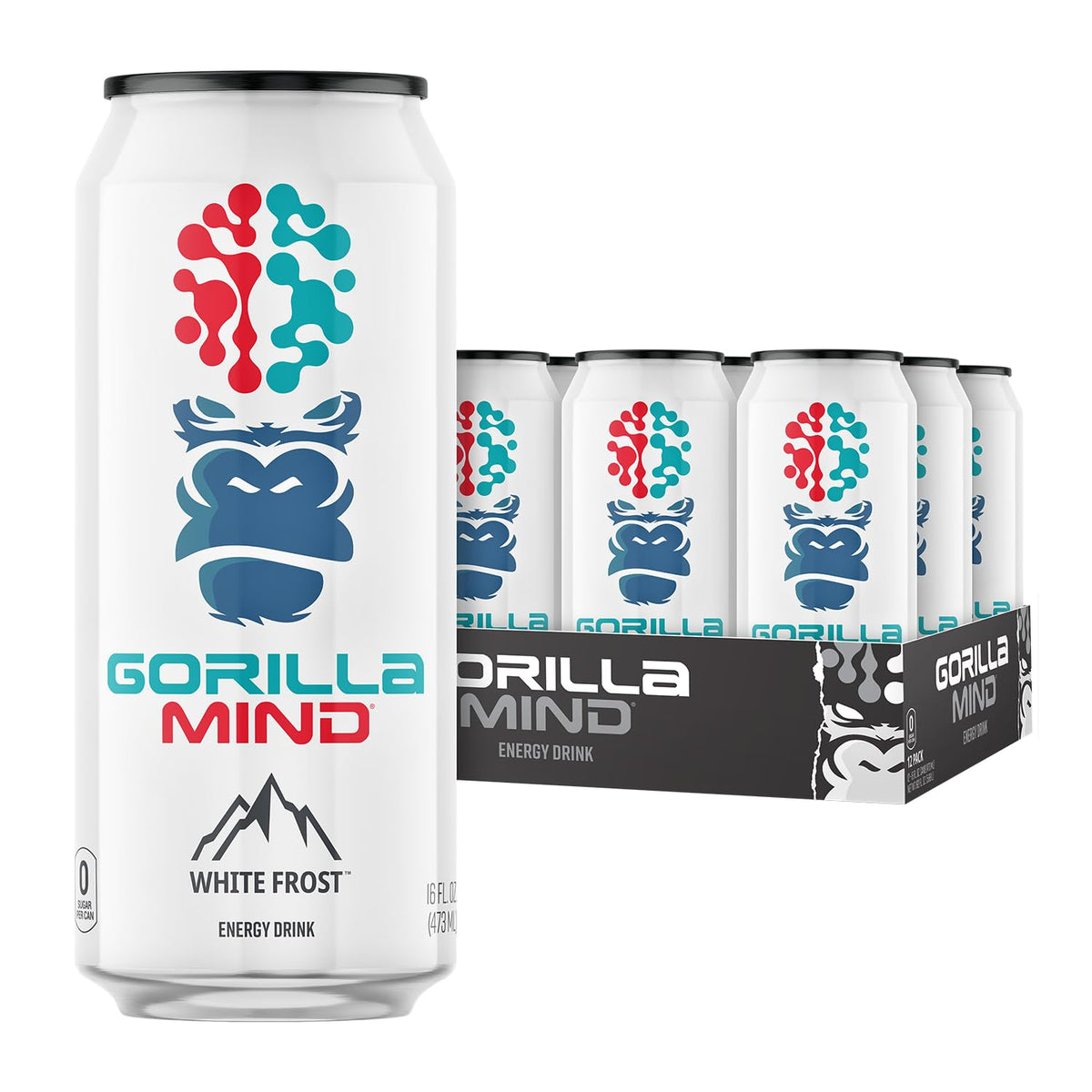 Gorilla Mind lata frontal mostrando diseño y marca, claridad visual