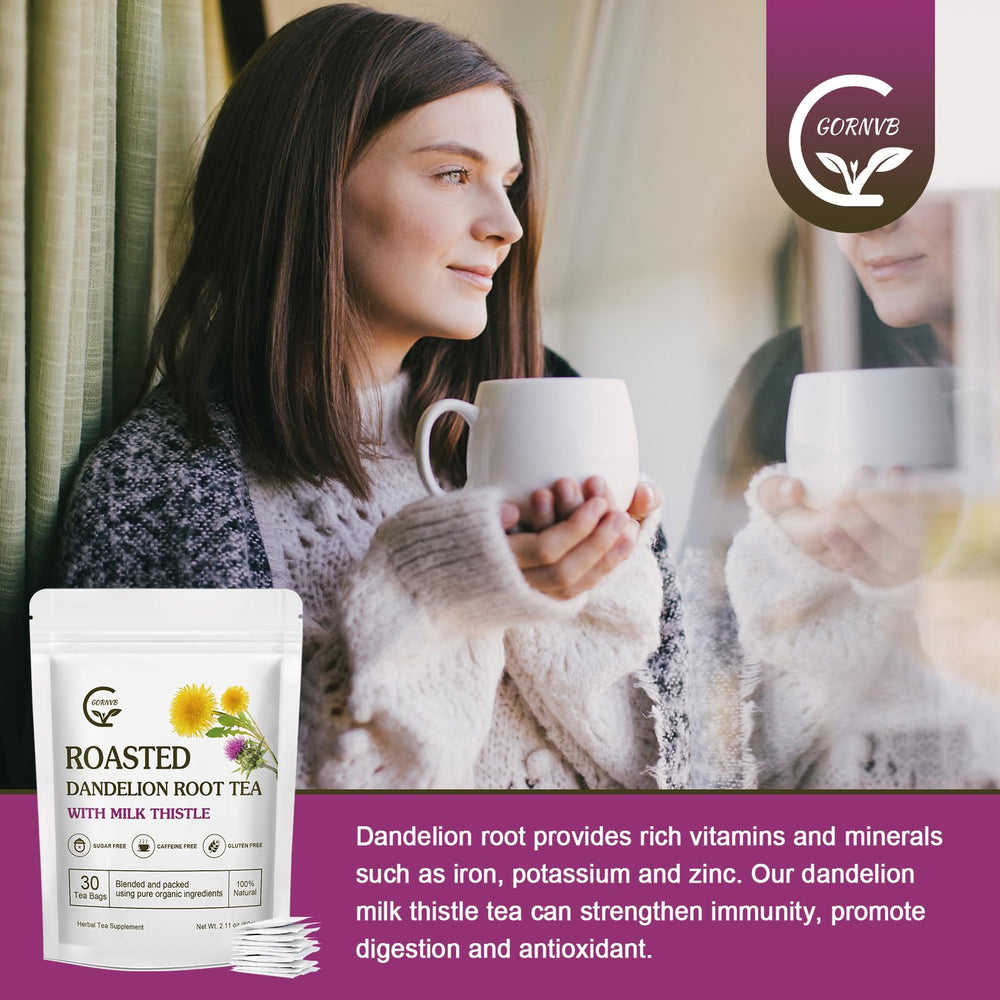 GORNVB escena de estilo de vida con infusión en cocina, transmitiendo hábito diario saludable