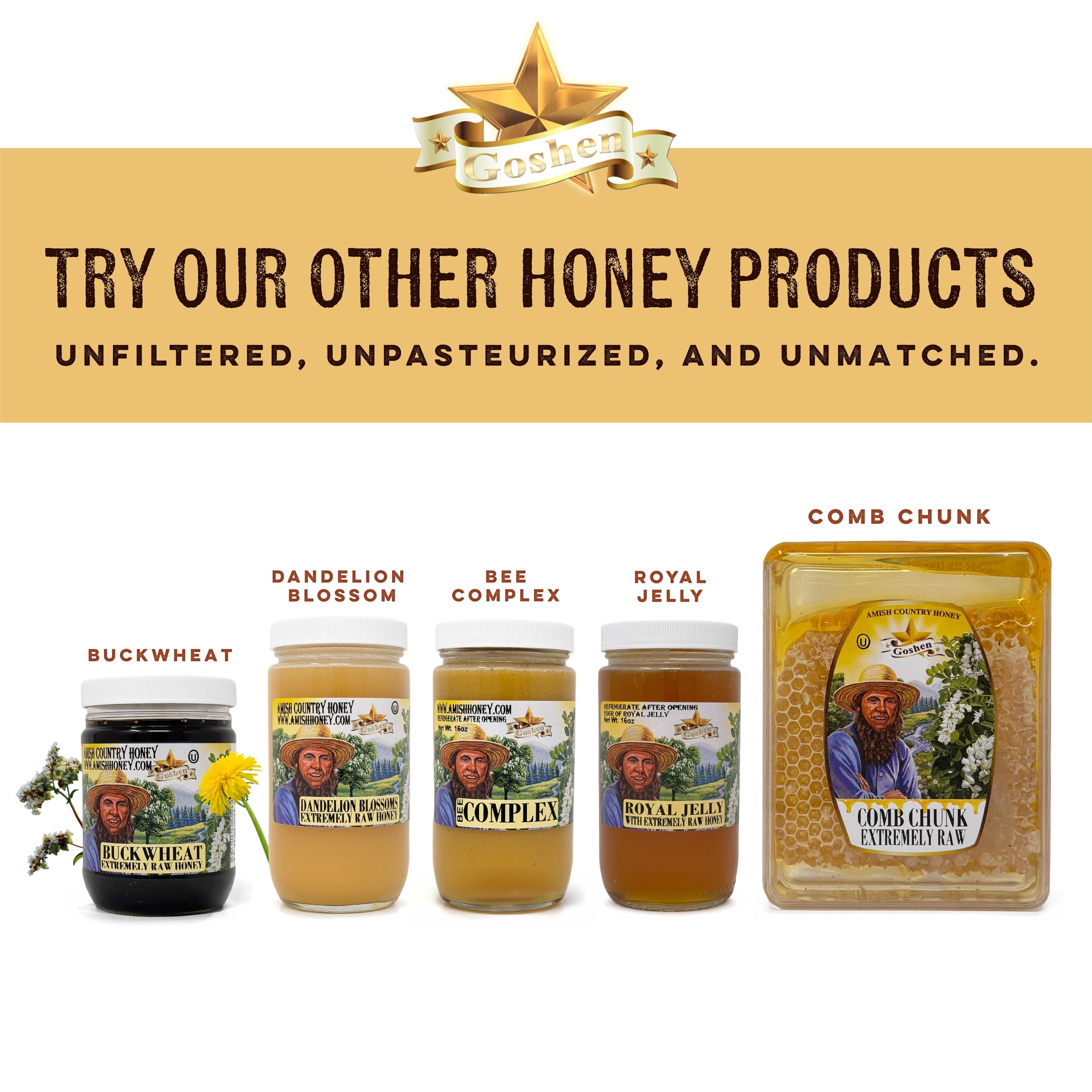 Goshen Honey frasco en cocina rústica, ideal para uso diario y gourmet