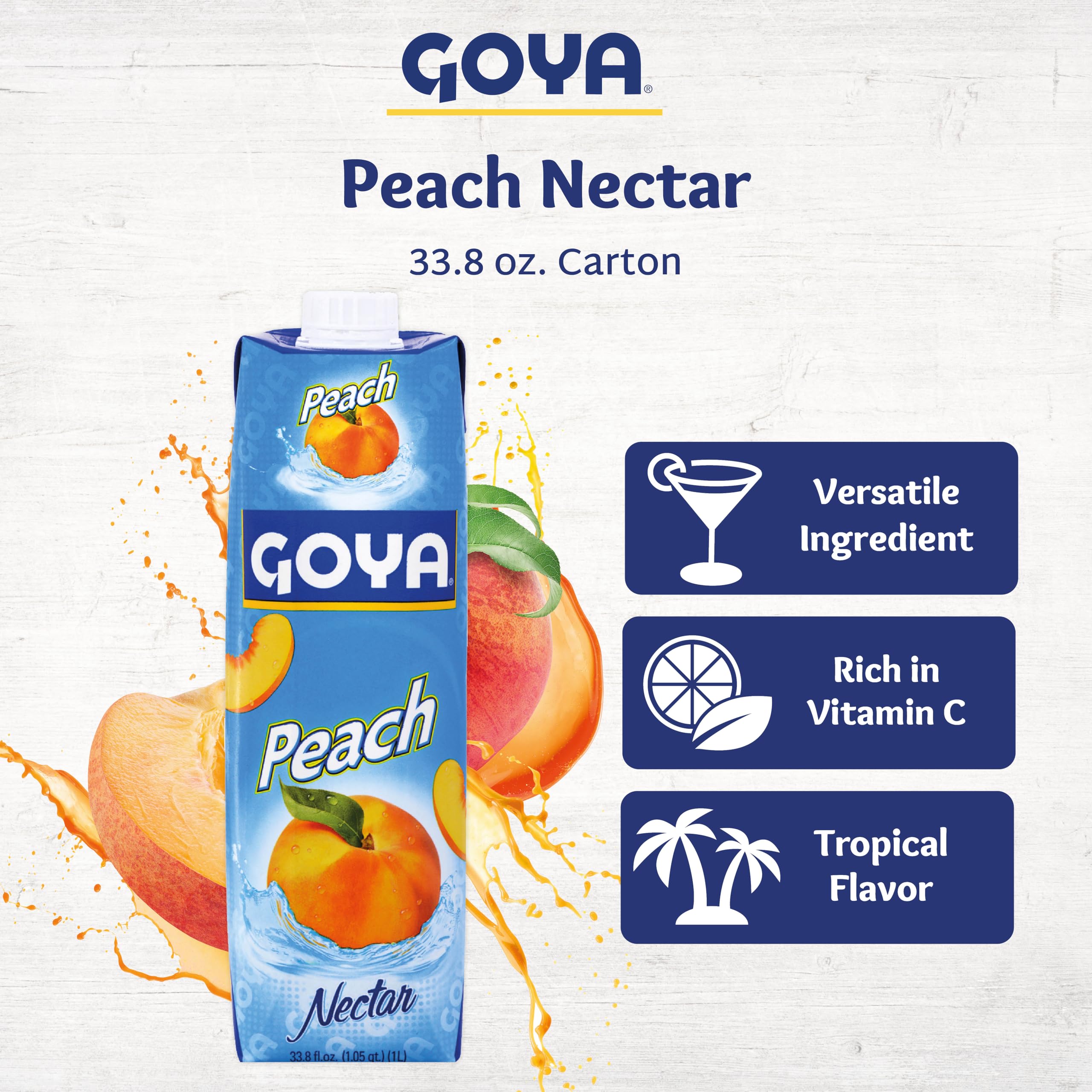 Goya néctar de durazno servido en vaso con hielo para beber frío