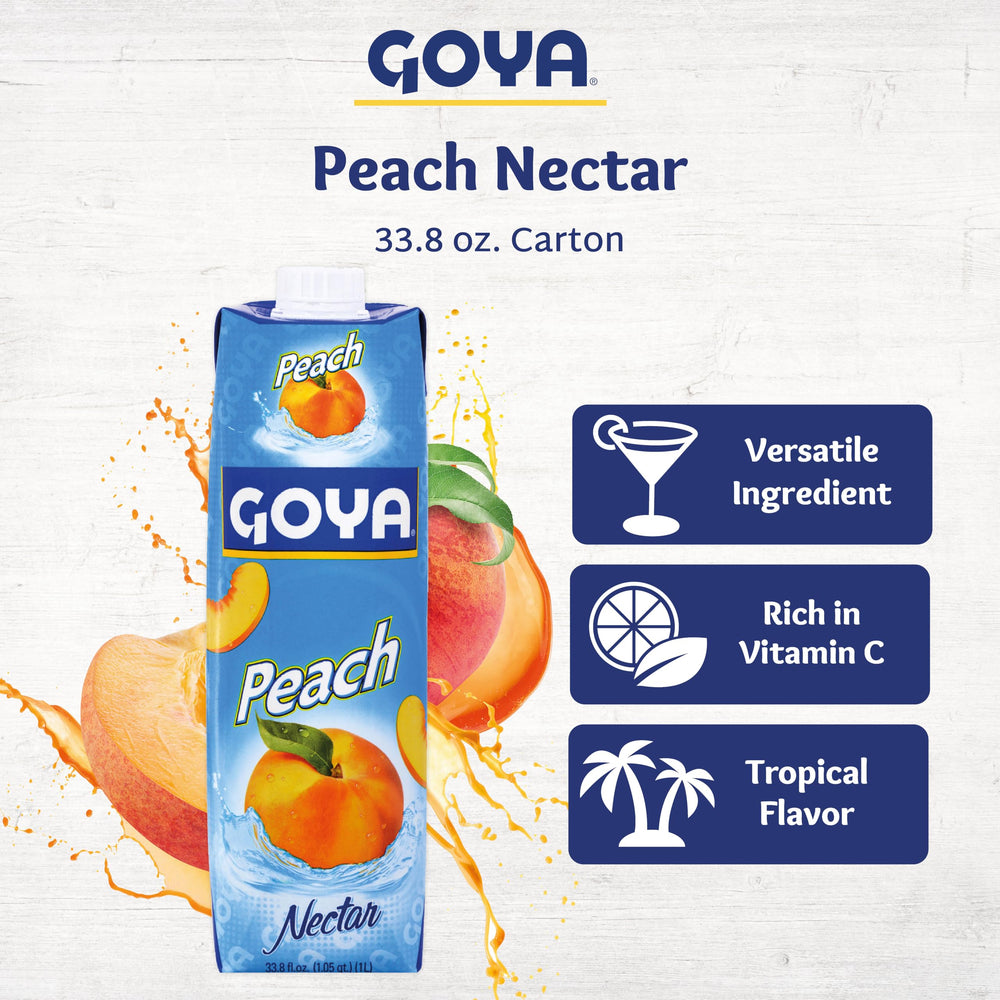 Goya néctar de durazno servido en vaso con hielo para beber frío