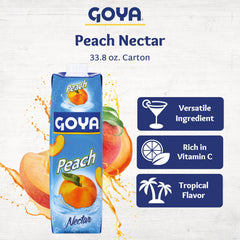 Goya néctar de durazno servido en vaso con hielo para beber frío