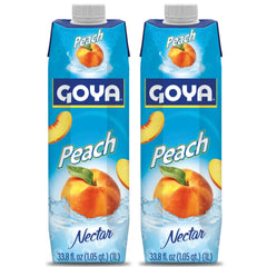 Goya néctar de durazno frontal mostrando el envase, refresco listo para servir