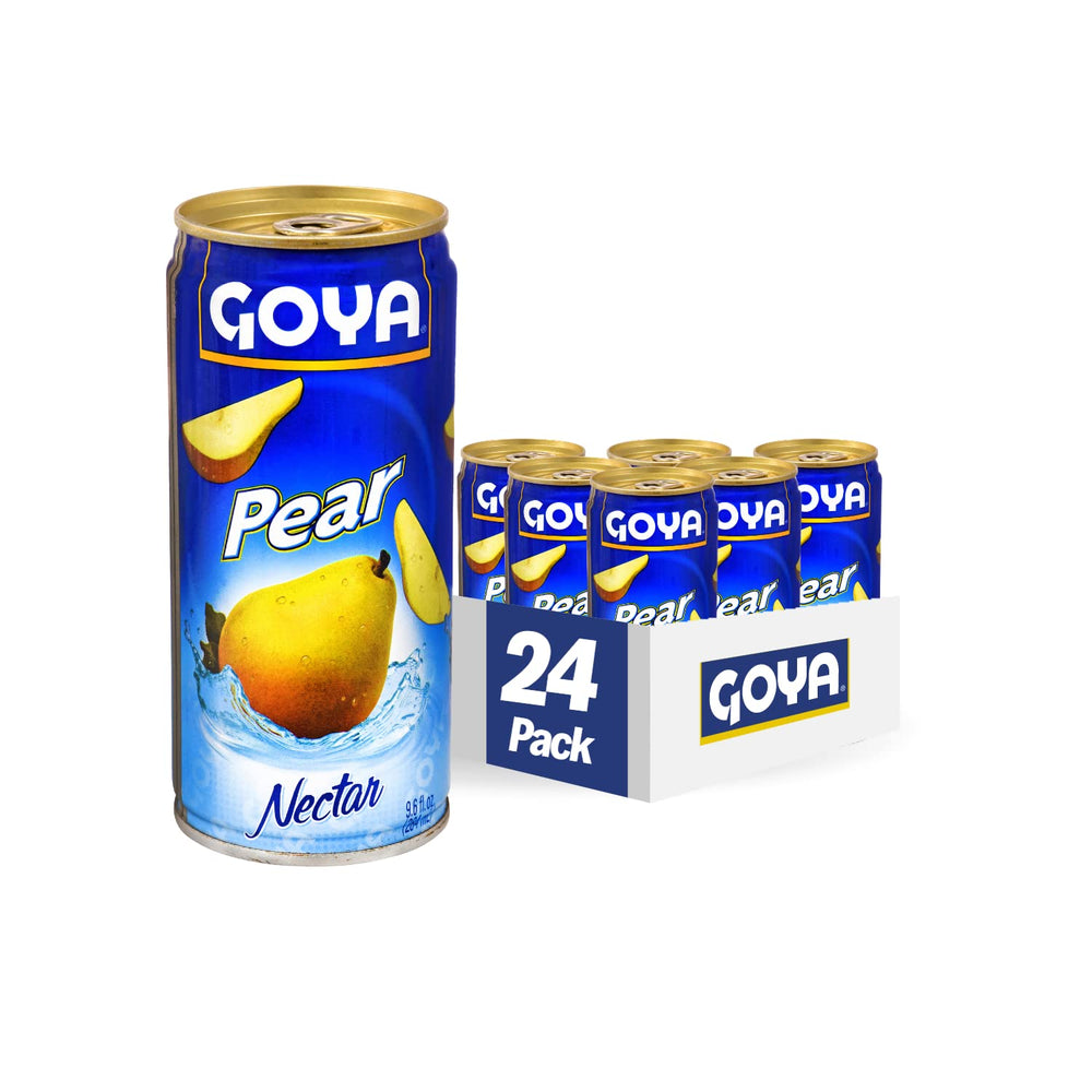 Goya néctar de pera lata frontal mostrando etiqueta y tamaño práctico