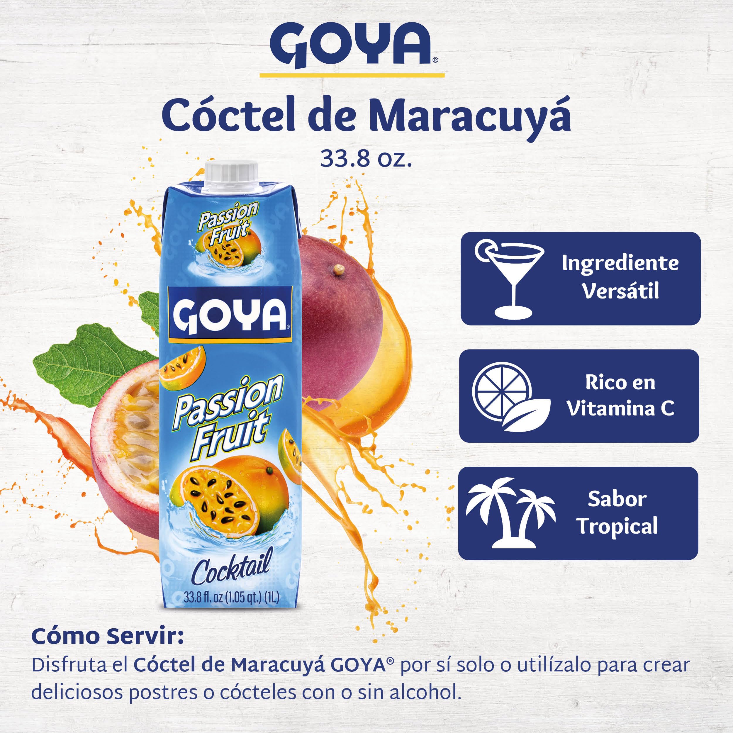 Goya dos copas con cócteles de maracuyá listos para servir y compartir