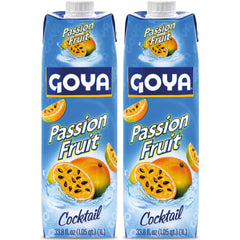 Goya jugo de maracuyá vista frontal con etiqueta clara y color tropical