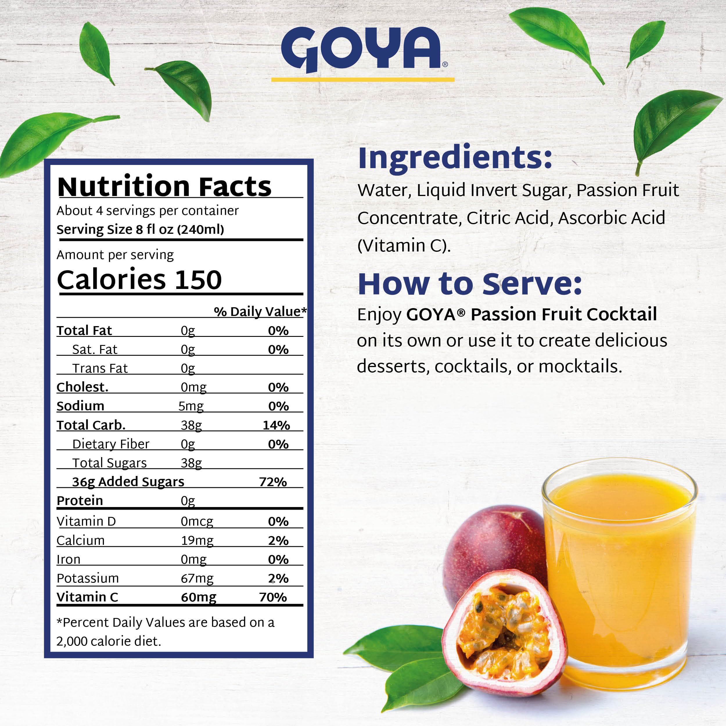 Goya vaso con porción servida y hielo, refresco tropical inmediato