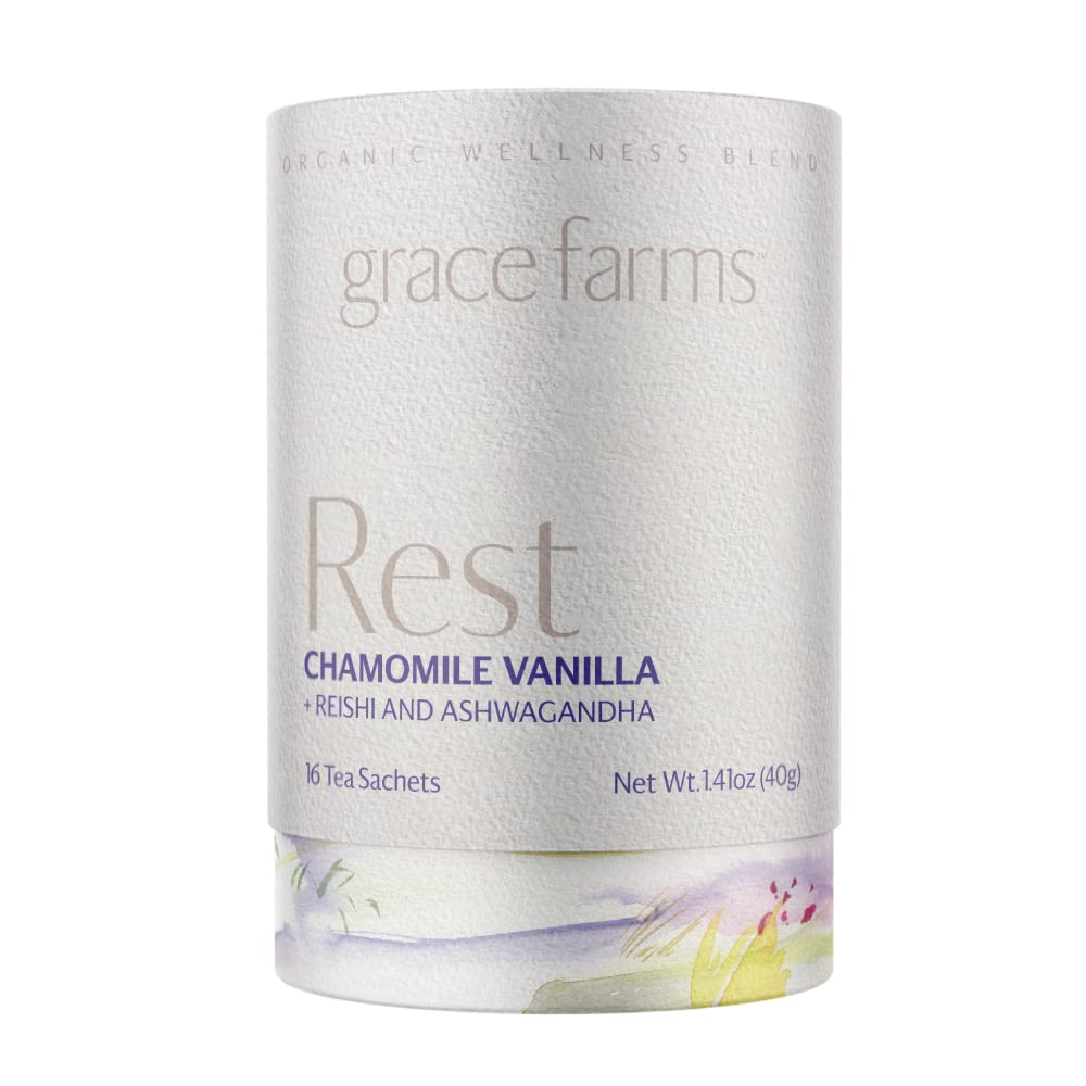 Grace Farms empaque frontal mostrando 16 sachets y beneficios orgánicos
