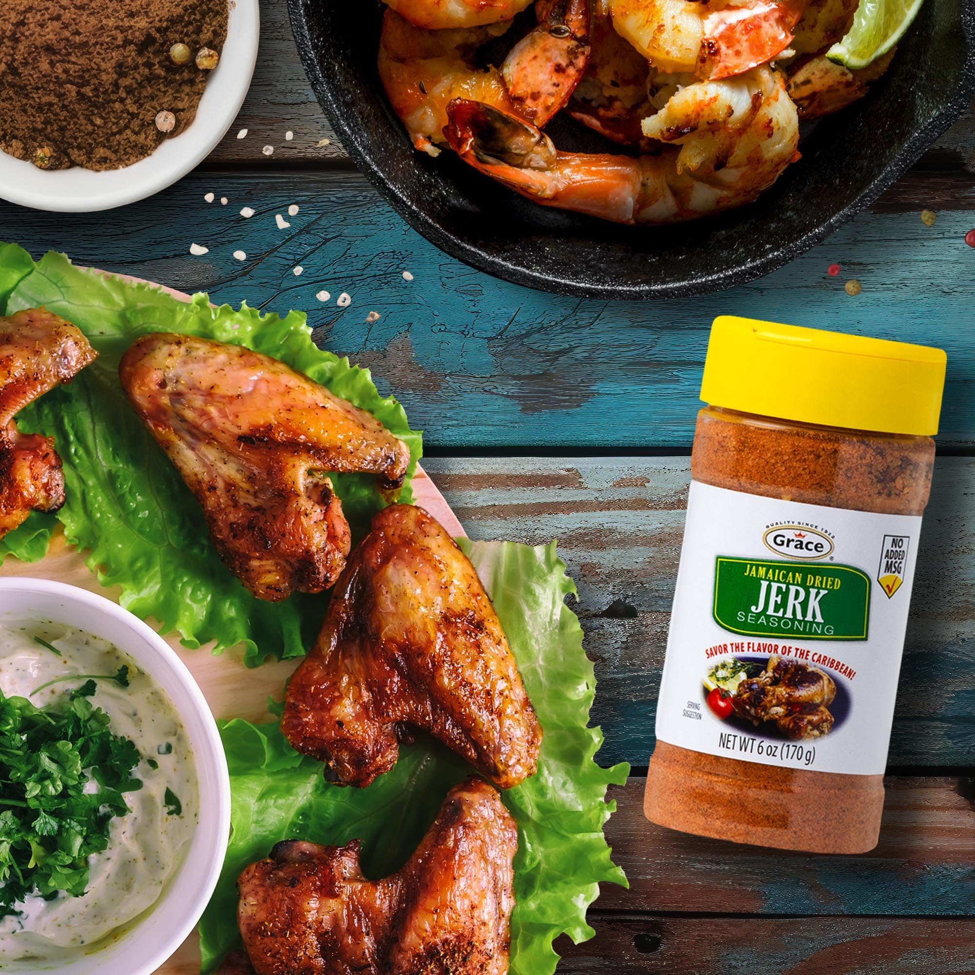Grace textura del sazonador jerk en primer plano resaltando mezcla aromática