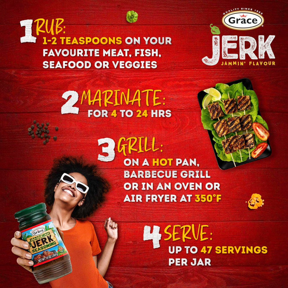 Grace salsa aplicada en camarones a la parrilla para toque caribeño