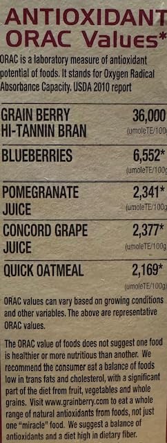 Grain Berry envase 16.6 oz con etiqueta nutricional y tamaño de porción