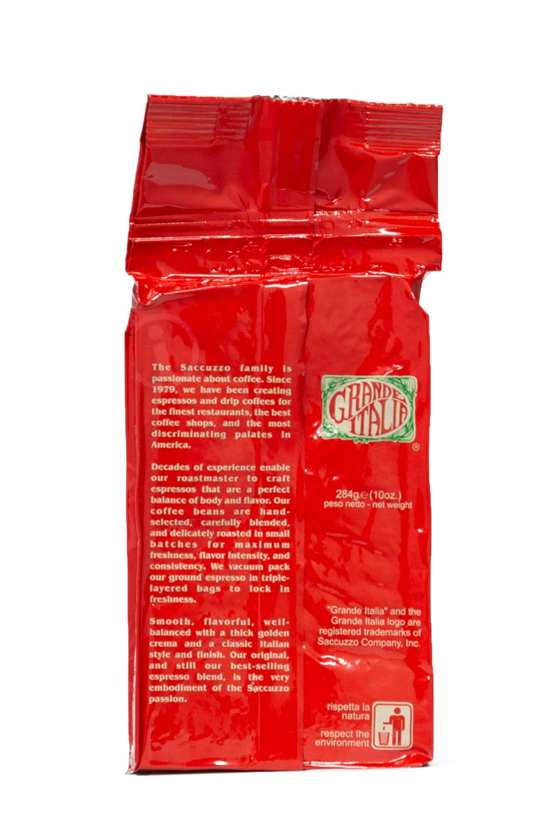 Grande Italia paquete 10 oz sostenido para comparar tamaño y proporción