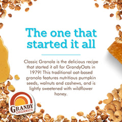 Grandy Organics primer plano de semillas y nueces resaltando ingredientes orgánicos