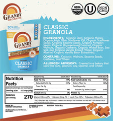 Grandy Organics textura crujiente de la granola enfatizando masticabilidad y sabor