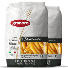Granoro penne rigate frente del paquete mostrando marca y formato práctico