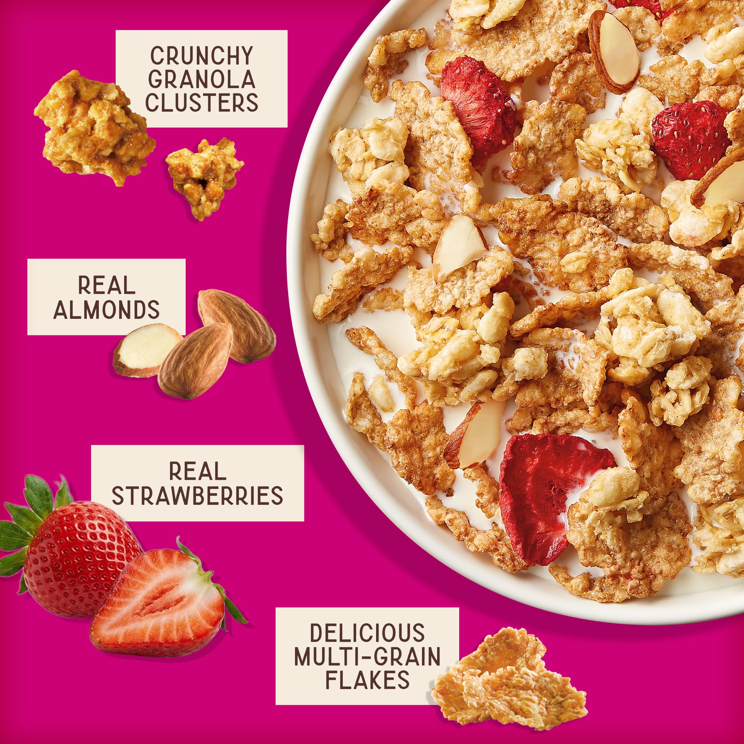 Great Grains porción servida en tazón con leche, desayuno práctico