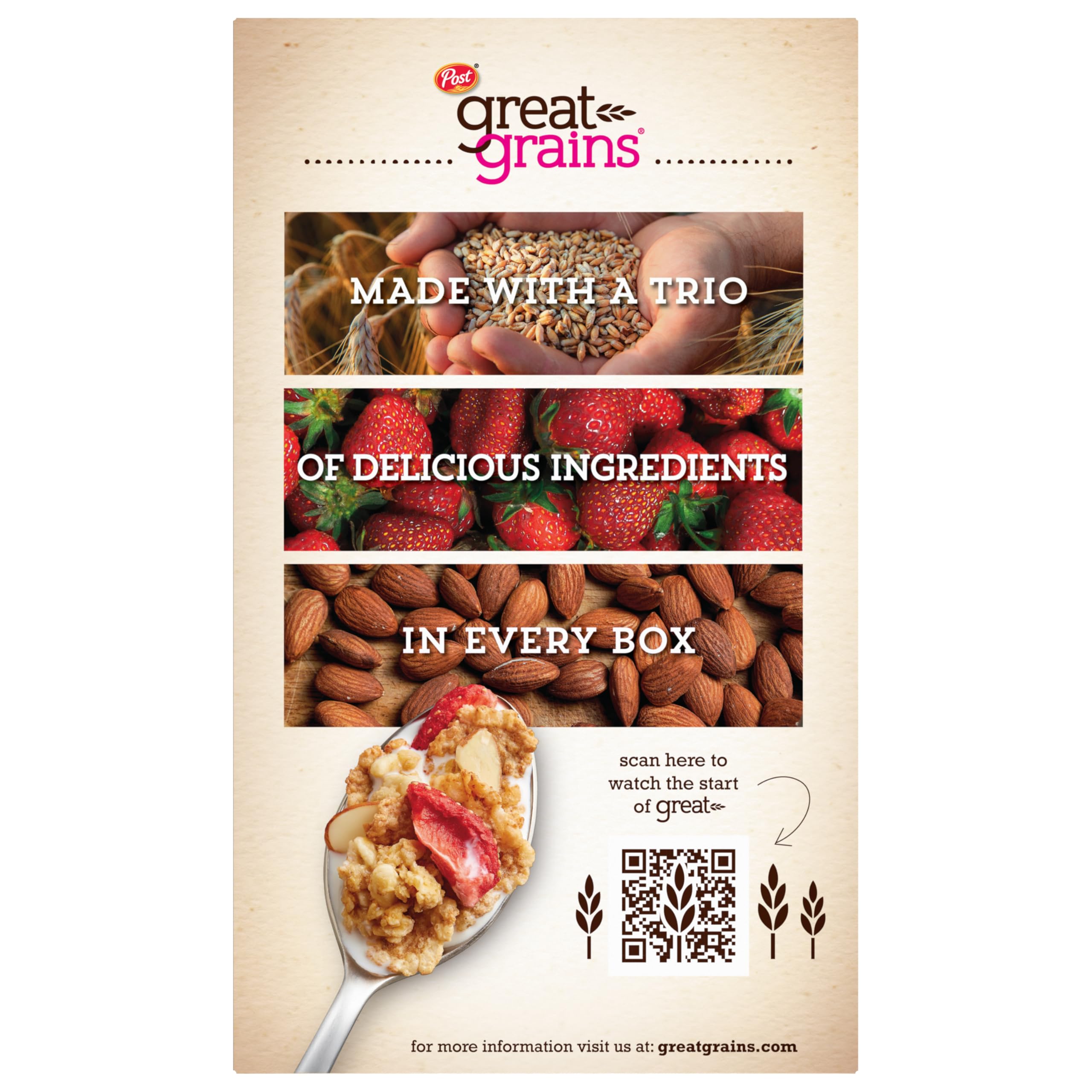 Great Grains mano tomando cereal como snack portátil y saciante