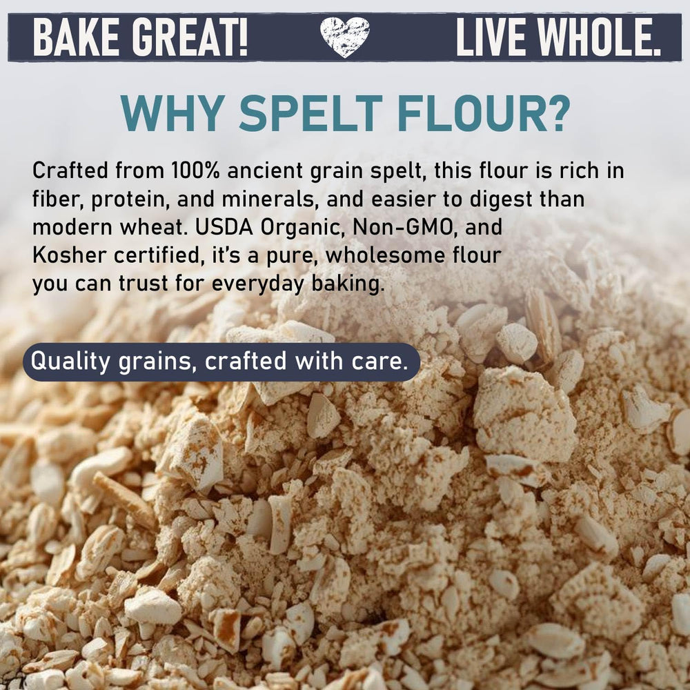 Great River Milling cuchara con harina de espelta listA para medir y cocinar
