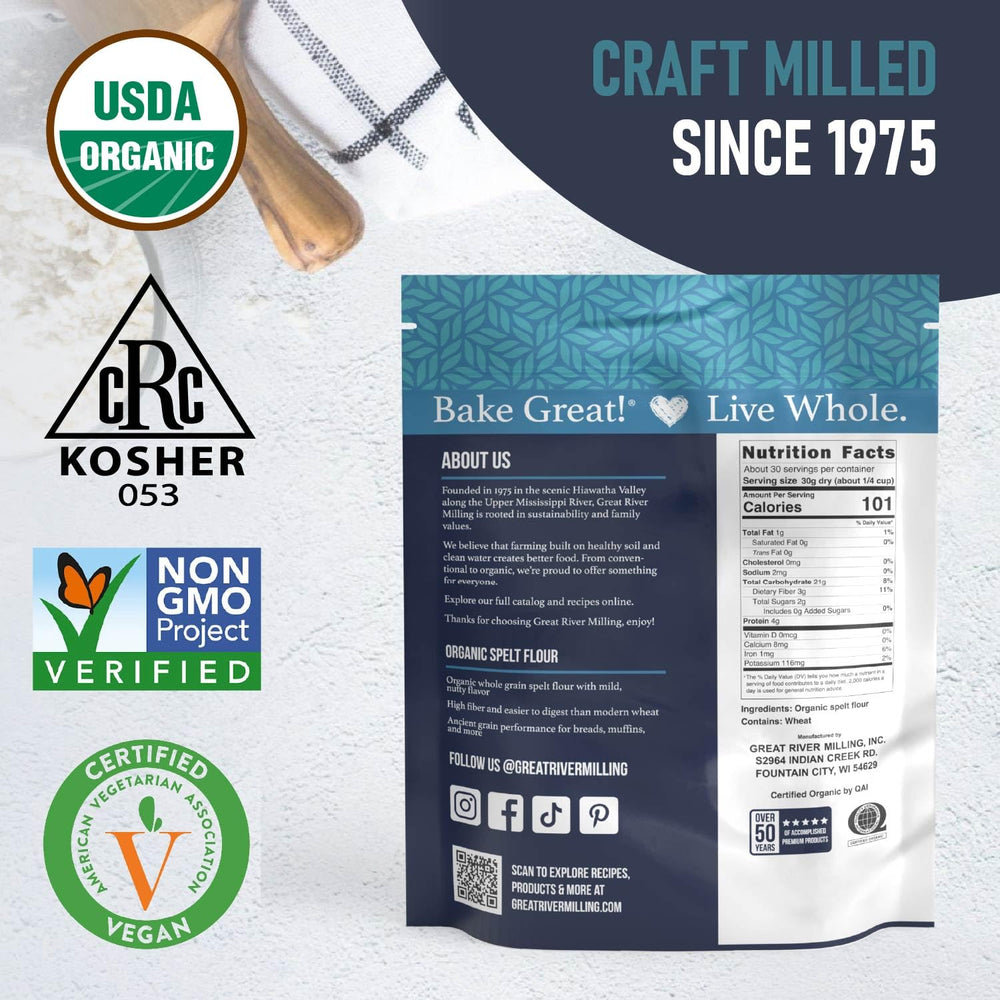 Great River Milling pancakes de espelta servidos en mesa, sabor casero realzado