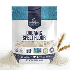 Great River Milling paquete frente mostrando marca y tamaño 2 lb, práctica despensa