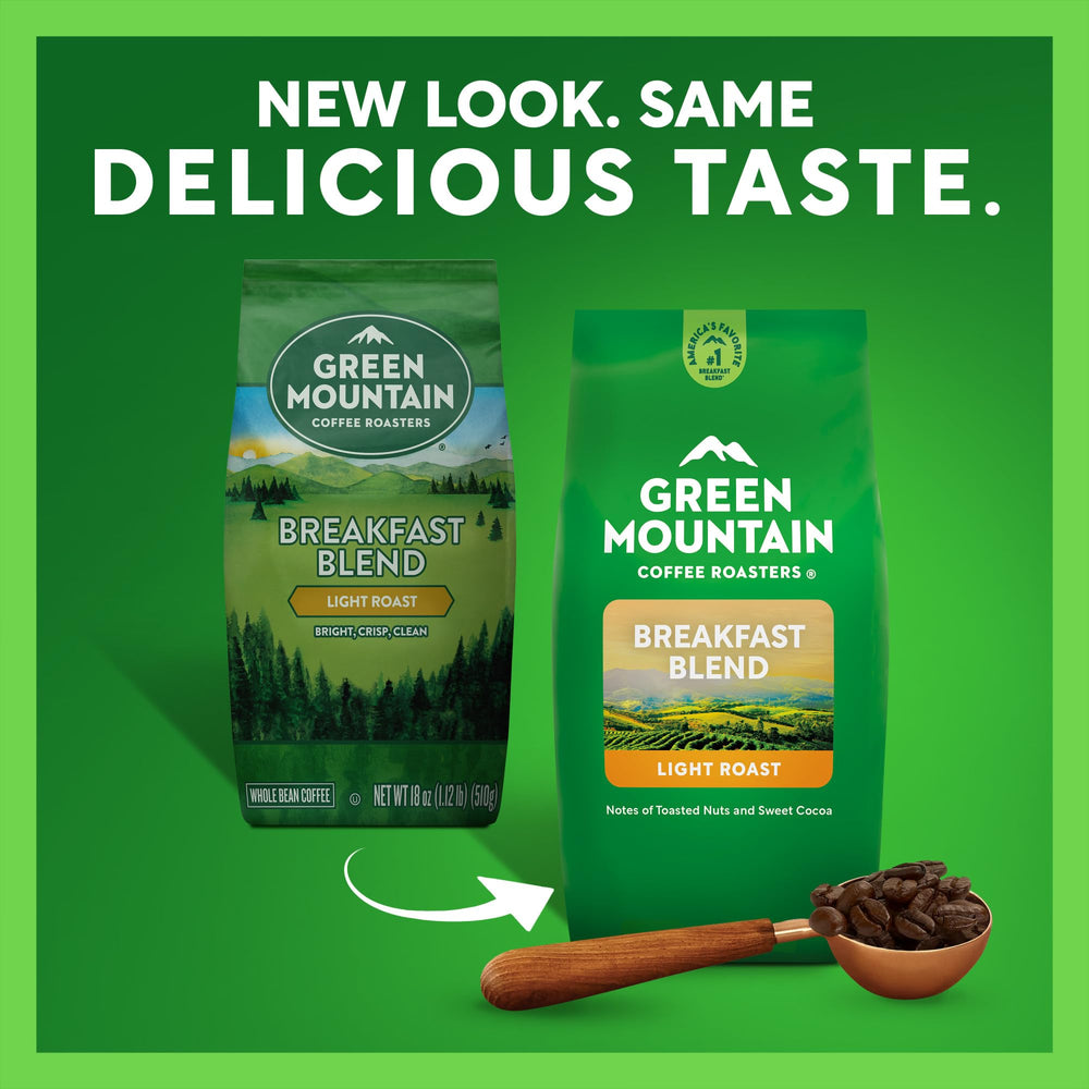 Green Mountain Coffee Roasters primeros planos de granos enteros brillantes