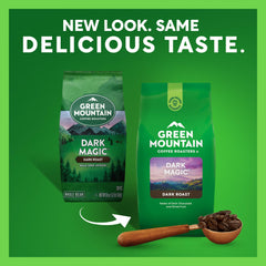 Green Mountain Coffee Roasters primeros planos de granos enteros y textura aromática